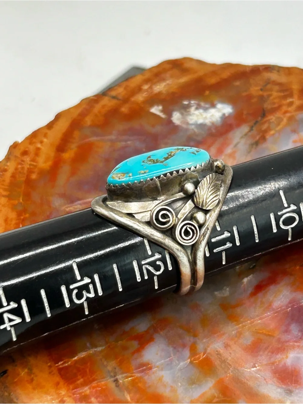 Mens Sterling Silver Turquoise Ring - Size 11.5